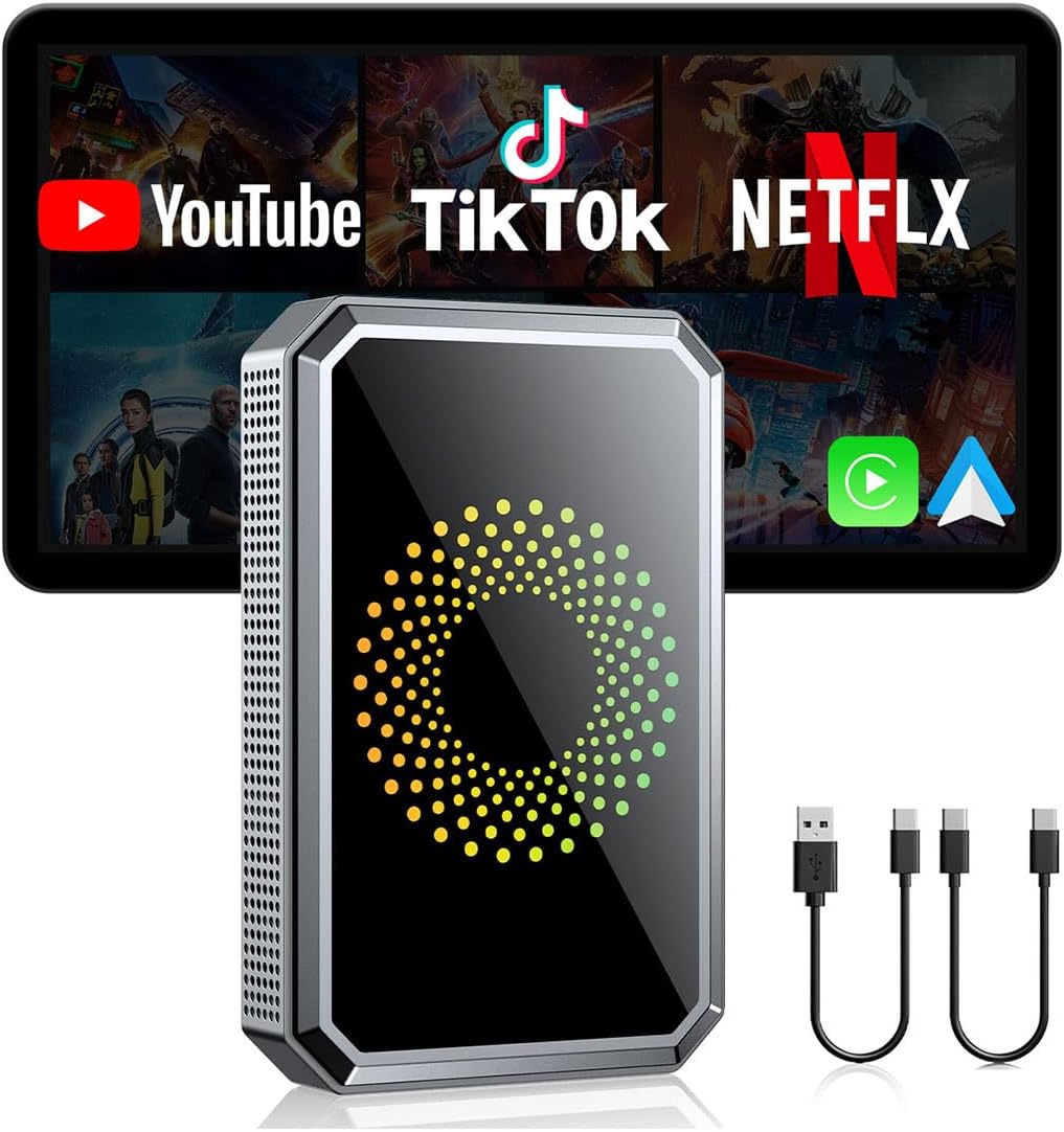 DEFTUN 3-in-1 Magic Video Box for Streaming Netflix/YouTube/TikTok, Wireless Carplay Adapter Dongle with USB Drive for OEM Wired Apple Car Play and Android Auto Cars