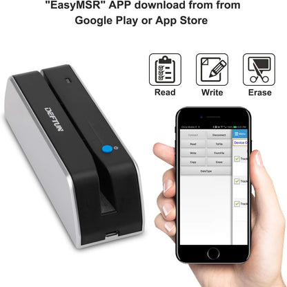 Deftun Bluetooth MSR-X6(BT) MSRX6BT Magnetic Stripe Card Reader Writer Encoder Mini Portable