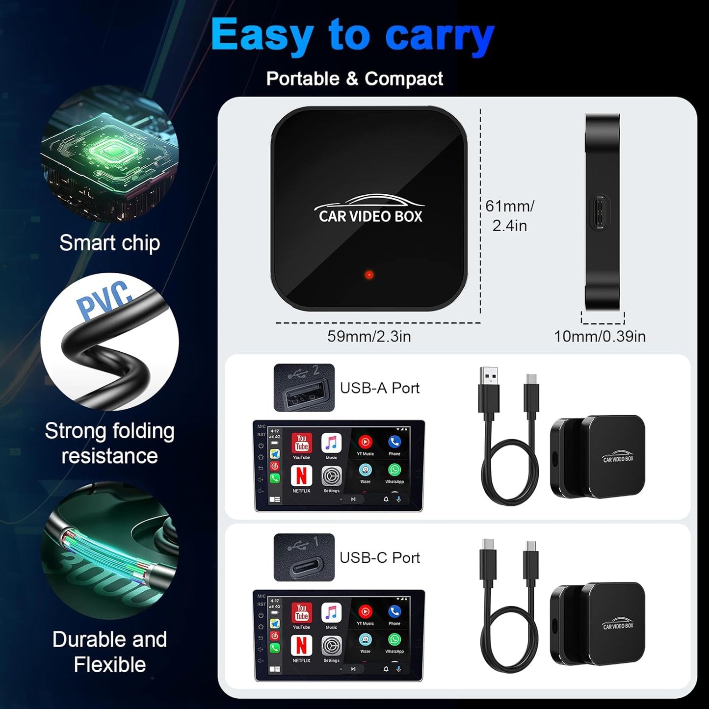DEFTUN Wireless Carplay & Android Auto Adapter Built in Netflix YouTube, 3-in-1 Car Play Ai Box Convert Wired to Wireless CarPlay,Upgraded Dual-Band WiFi, TF Card, Video Box for iPhone/Android, Plug & Play