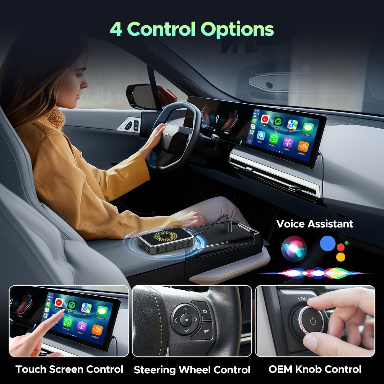 DEFTUN 3-in-1 Magic Video Box for Streaming Netflix/YouTube/TikTok, Wireless Carplay Adapter Dongle with USB Drive for OEM Wired Apple Car Play and Android Auto Cars