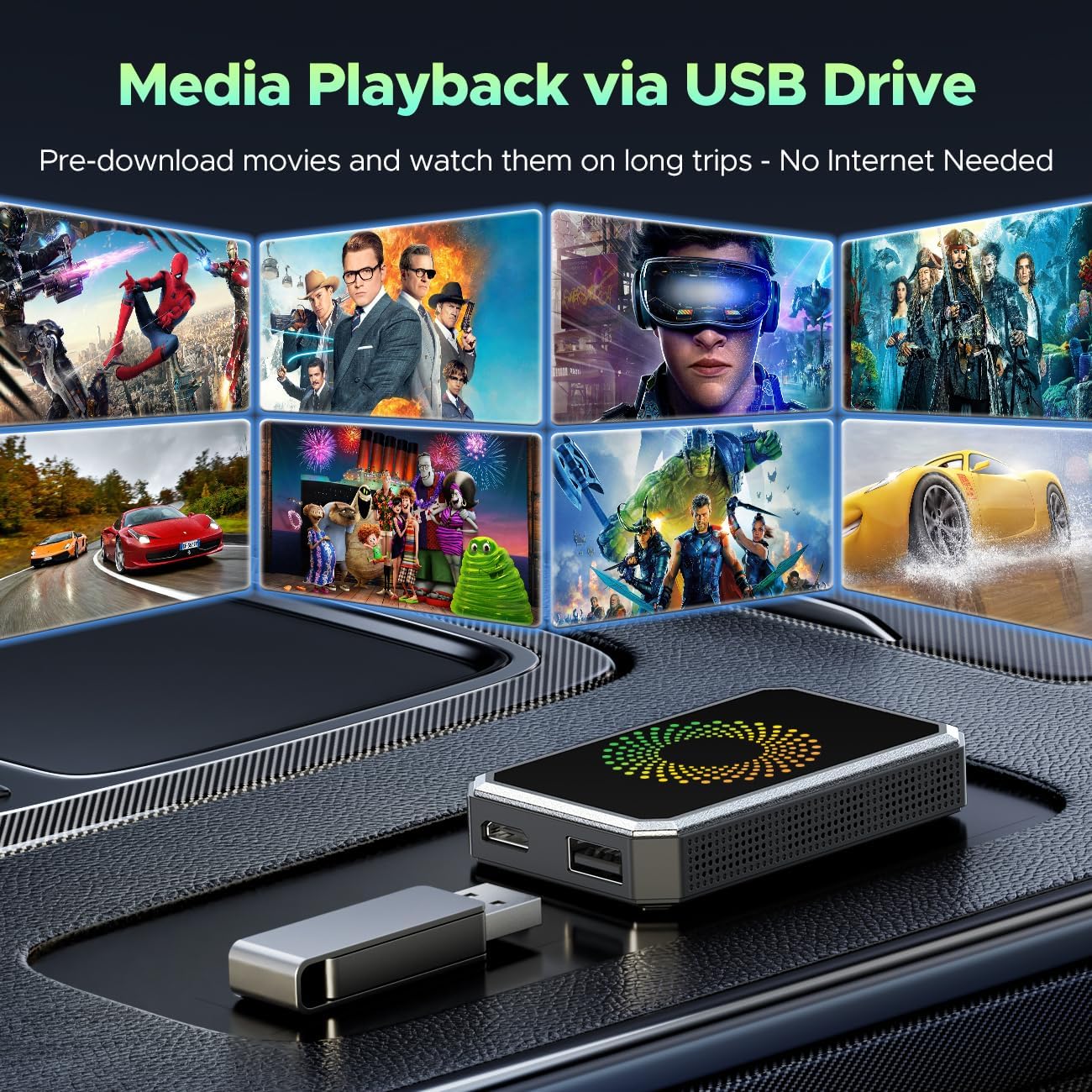 DEFTUN 3-in-1 Magic Video Box for Streaming Netflix/YouTube/TikTok, Wireless Carplay Adapter Dongle with USB Drive for OEM Wired Apple Car Play and Android Auto Cars