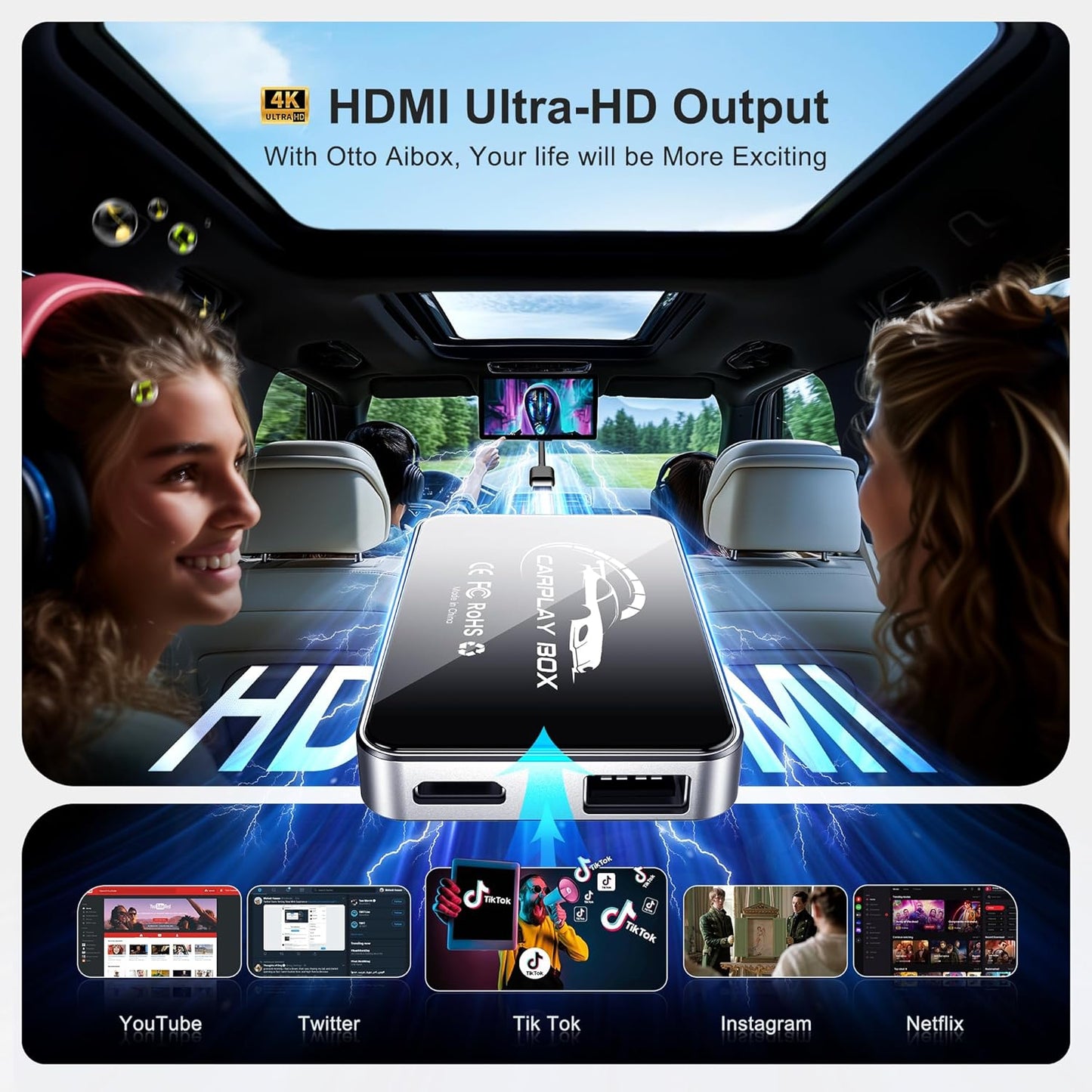 DEFTUN AI Box Wireless CarPlay & Auto Adapter - Plug & Play, Dual-Band WiFi, Bluetooth 5.0, 4K Video Support, Android 12.0 System, Compatible with Factory CarPlay & Android Auto